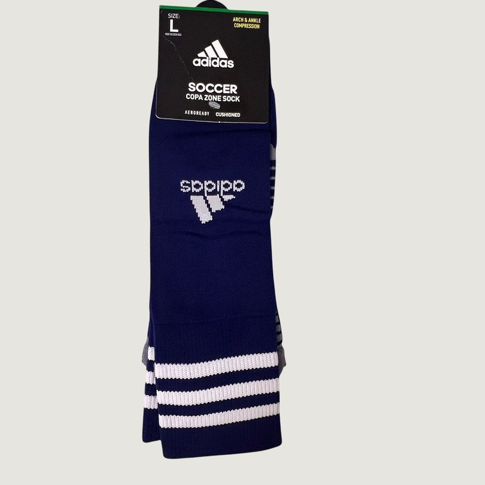 Adidas Copa Zone Soccer Socks Navy Blue White Aeroready Cushioned Large NEW